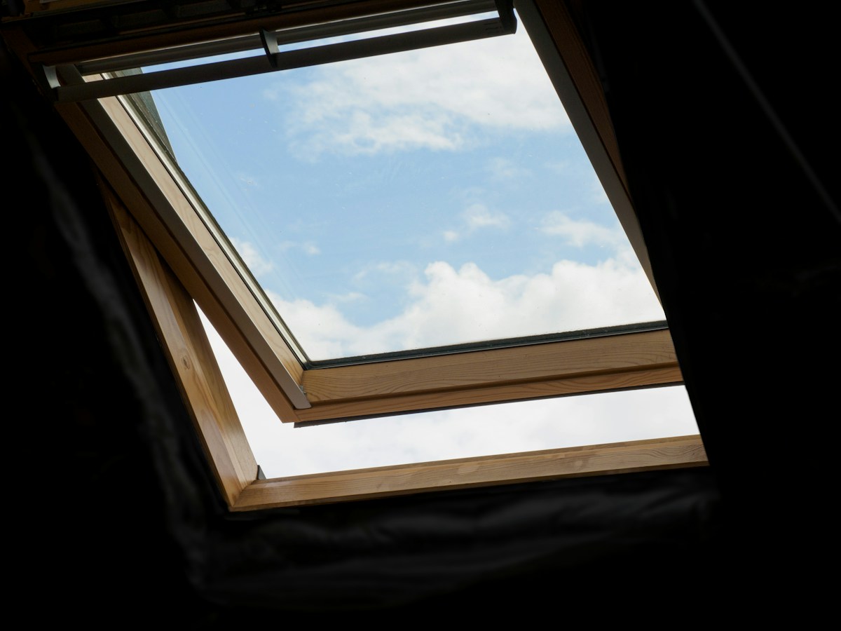 Natural light entering an interior through roof windows